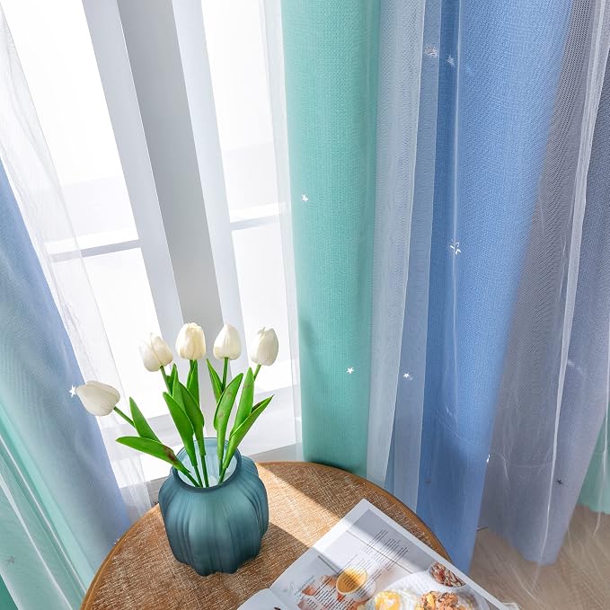 XiDi Curtains for Bedroom Decor, Rainbow BluGrenGrey-34-45