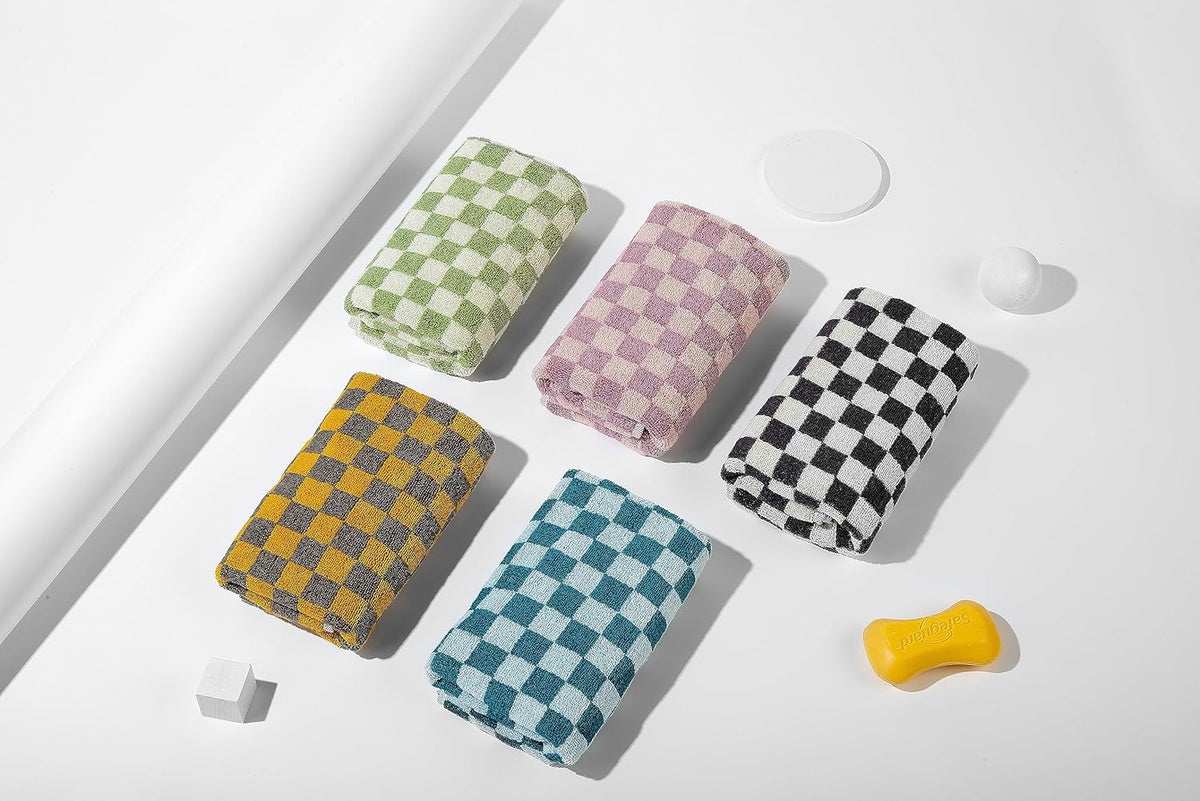 Hand Towels 5 Pack - Cotton Face Towels Soft, Absorbent, and Decorative Checkered Design for Bathroom, Kitchen, Gym, and Spa - 13 x 29 Inches for Any Occasion
