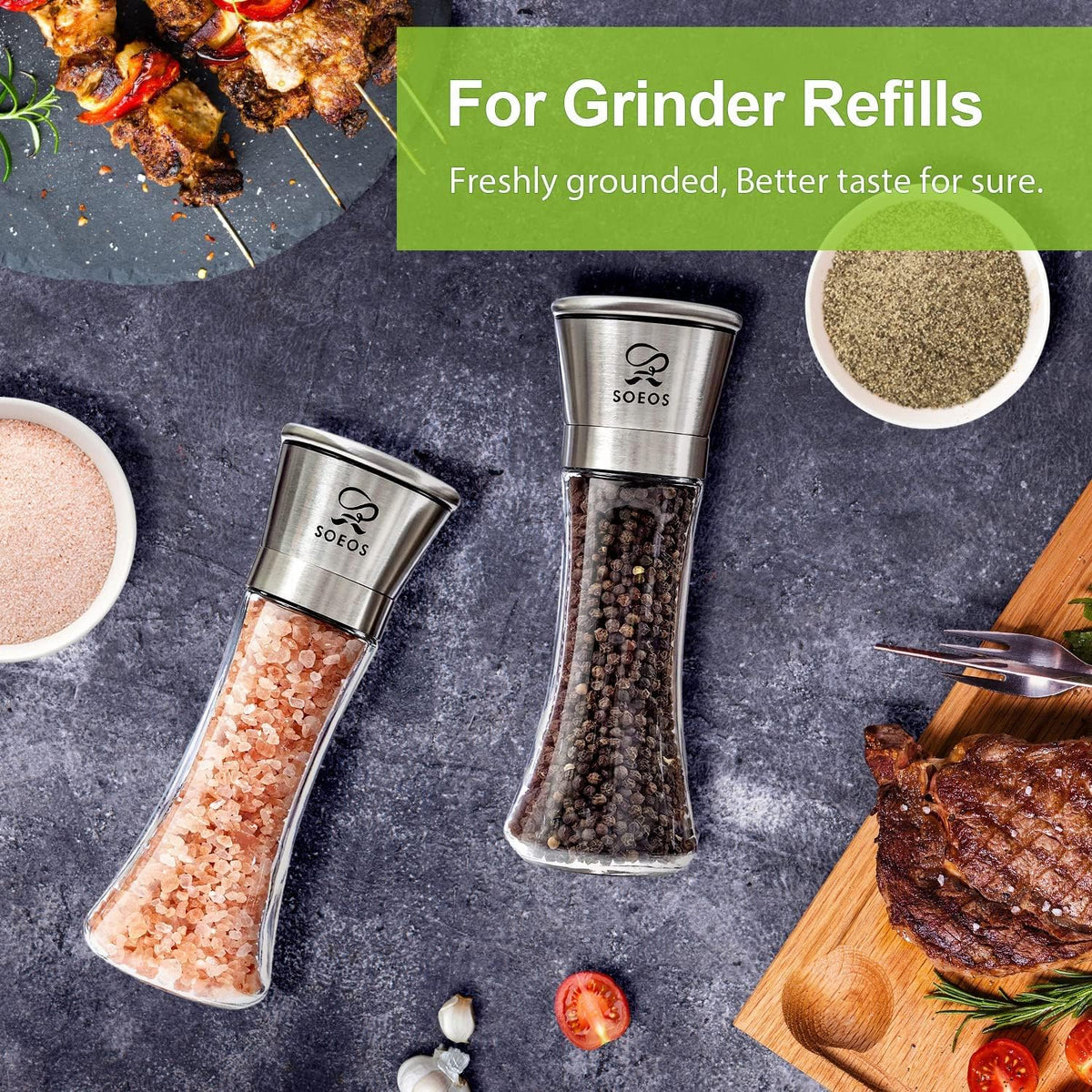 Soeos Himalayan Pink Salt 39 oz + Whole Black Peppercorns 18 oz, Coarse Grain, Kosher Salt for Grinder Refill, Salt and Pepper Grinder, Non-GMO Verified, Spice Seasoning Set for Cooking