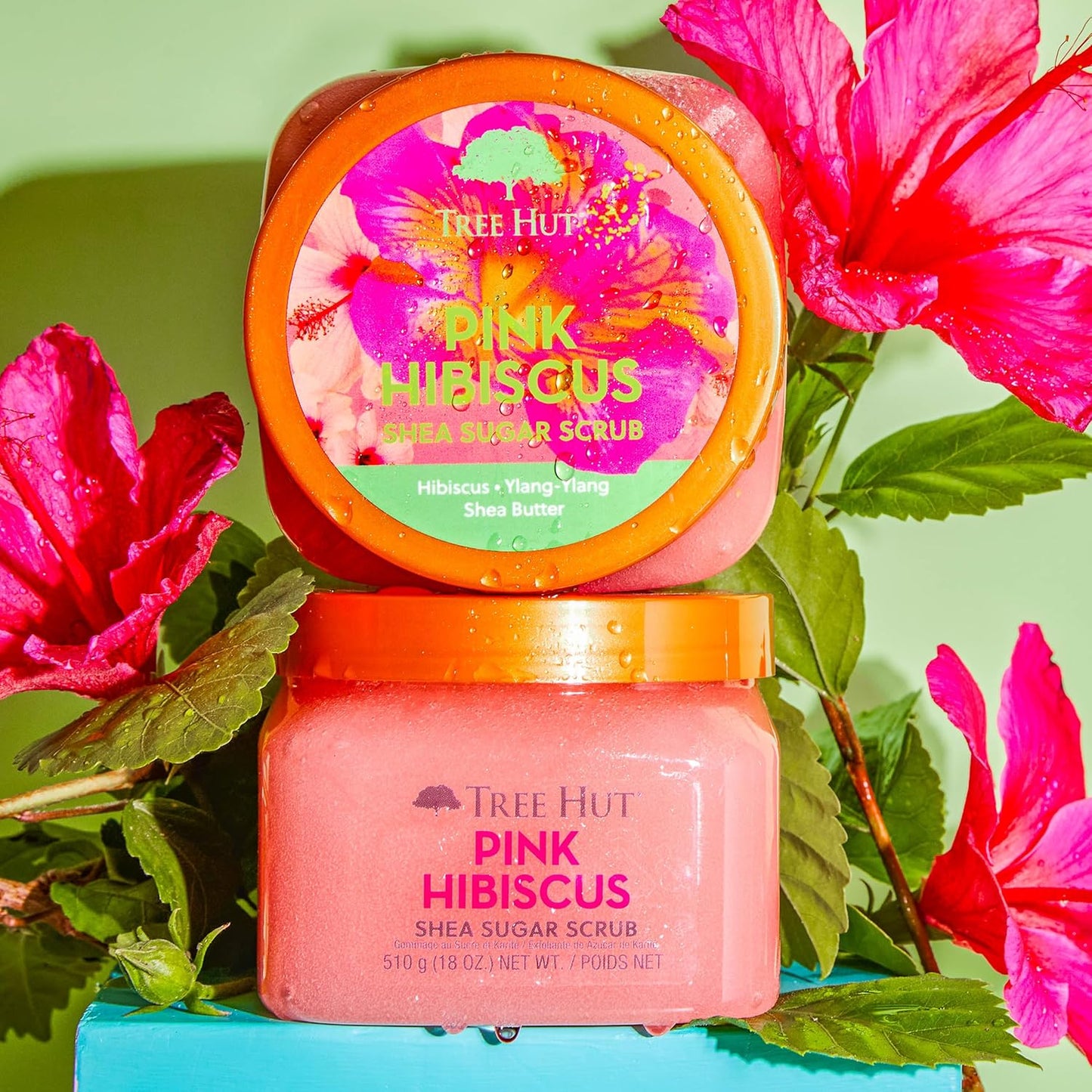 Tree Hut Shea Sugar Scrub - Pink Hibiscus - 18 oz - Exfoliating Body Scrub for Smooth, Glowing Skin - Made with Real Sugar and Shea Butter