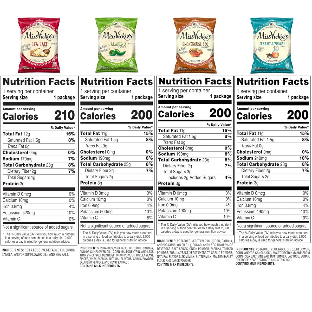 Miss Vickie's Kettle Cooked Potato Chips, Variety Pack, 1.375 Ounce (Pack of 28)