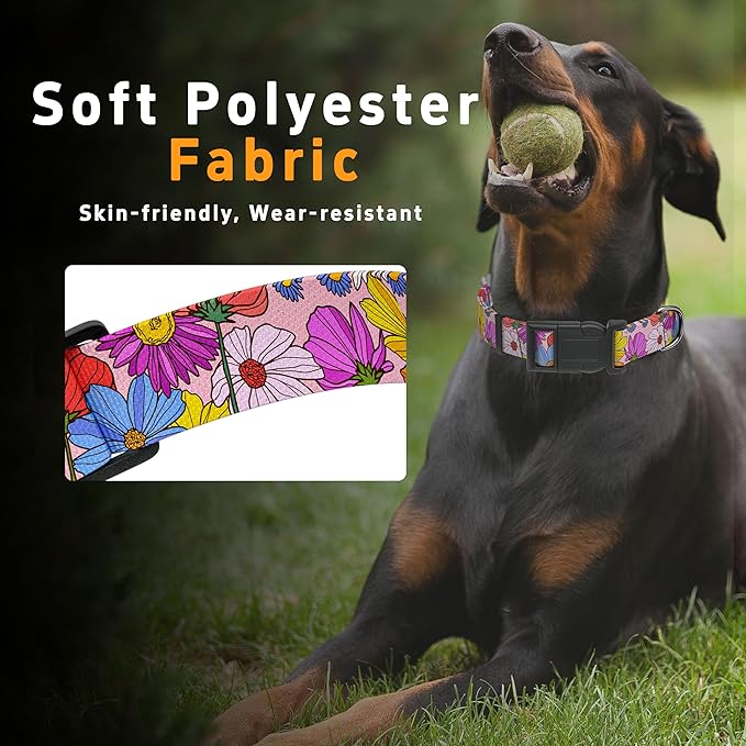 Dog Collar, Pink Floral Boys Girls Puppy Collar for Small Medium Large Dogs, Adjustable Soft Floral Pet Collar with Safety Buckle for Male Females(Pink Floral, XS)