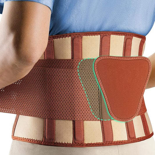 FEATOL Back Brace for Lower Back Pain, Breathable Back Support Belt for Women & Men with Lumbar Pad, Lumbar Support Belt for Heavy Lifting & Work, Scoliosis, Brown, S/M(Circumference:24.4-30")