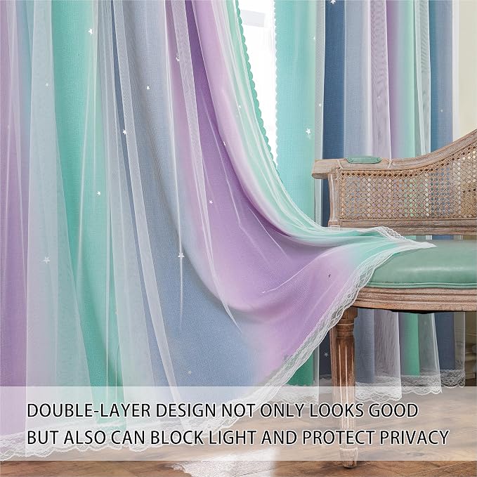 XiDi Purple Rainbow Curtains for Kids' Bedroom