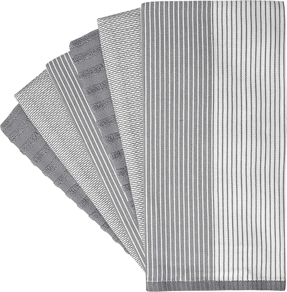 Premium Kitchen Towels (20”x 28”, 6 Pack) | Large Cotton Dish Towels | Flat & Terry Highly Absorbent Kitchen Linen Set with Hanging Loop | Gray | 20"x 28", 6 Pack, Large, Cotton, Flat &