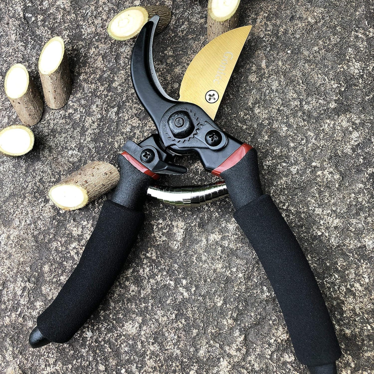 gonicc 8" Professional Premium Titanium Bypass Pruning Shears (GPPS-1003), Hand Pruners, Garden Clippers.